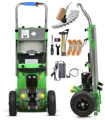 Elektrische Sackkarre mit Gummiketten, 1250W Elektrische Treppensteiger mit Treppen & Abstiege, 415KG Tragfähigkeit, 3 Modus klappbare Schwerlast-Treppensteiger Sackkarre für Umzug Grün