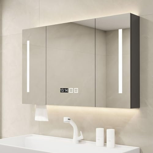 Generisch Armoire de salle de bain moderne à LED avec miroir tactile intelligent et fonction anti-buée. Armoire de toilette suspendue avec miroir en 3 couleurs.