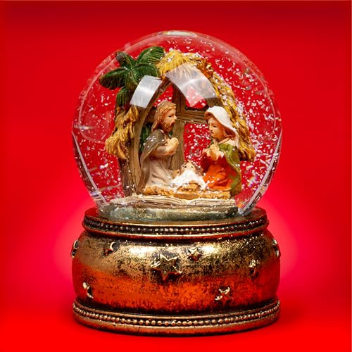 SIKORA SK31 Mittelgroße Glas Deko Schneekugel Heilige Familie Weihnachten Weihnachtsdeko D:65mm