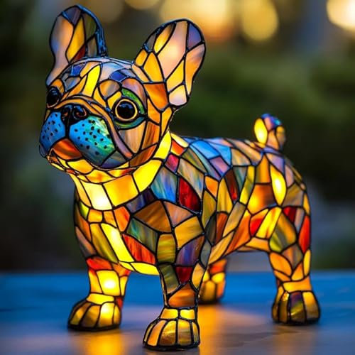 Rubu22a 3D-Corgi und Mops-Lampe, Niedliche Vintage-Tischlampe, Hundeserie mit Französischer Bulldogge, Gebeiztem Kunstharz LED-Umgebungslicht Nachtlicht Schlafzimmerlampe (D)