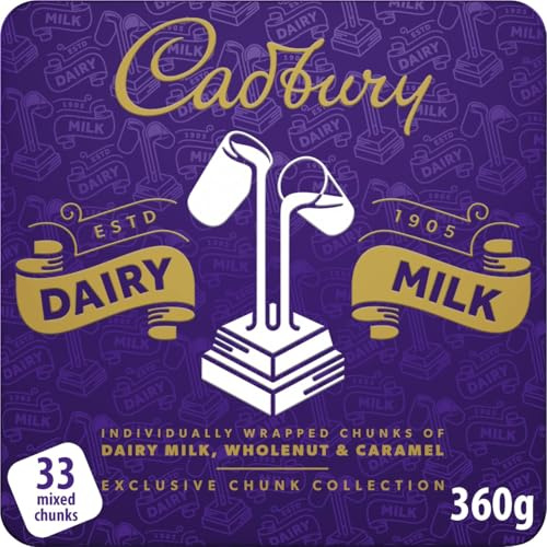 Cadbury Dairy Milk Chunk Collection Tin, Wholenut & Caramel, 360 g (4-Pack) | Exclusive Tin with Dairy Milk, Wholenut & Caramel Chunks, Approximately 33 Mixed Chunks for Sharing and Celebrations