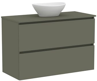 Baikal Mueble de Baño Klay. Mueble MONTADO. 2 Cajones Suspendido con Lavabo sobre Encimera. Armario de Baño. Lavabo Ceramico. 100cm Verde Musgo.