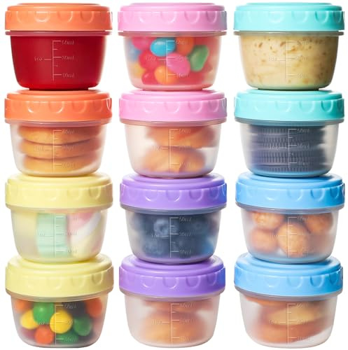 Surflyee 12 Pack Sauce Containers with Lids, Reusable Small Sauce Pots with Graduation, Salad Dressing Container To Go, Small Plastic Container for Food, Leakproof, Microwave and Fridge Safe