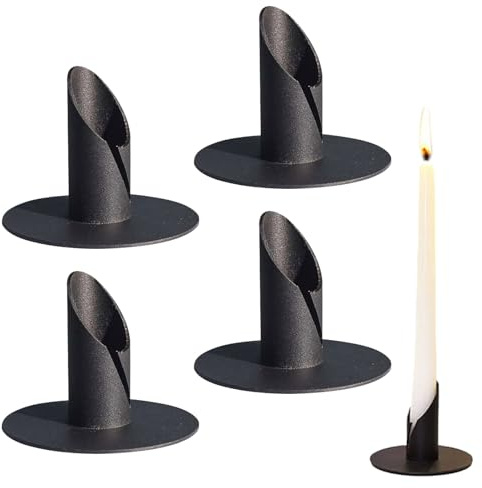 Kerzenständer, 4 Stück 2,2cm Candlelight Dinner Kerzenhalter, Tischkerzenständer, Taufkerzenständer, Kerzenhalter Aus Metall, für Partys, Hochzeiten, Schwarz
