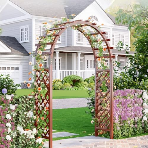 FORRTY Arco Da Giardino In Legno Con Fioriera Arco Matrimonio for Cerimonia Pergola Piante Rampicanti Da Esterno Supporto Decorativo Giardino for Patio Ingresso Prato Festa(Without box,160cm)