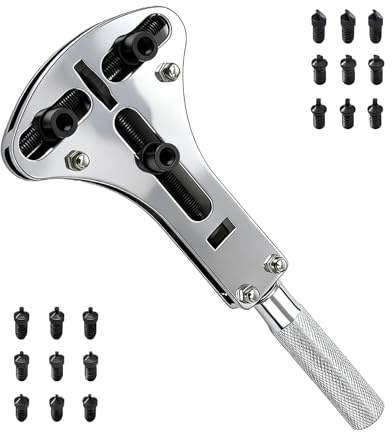 Watch Back Removal Tool & Case Opener, Adjustable Chrome Steel Wrench with 18 Bits for Watch Repair, Professional Waterproof Watch Back Remover Set, Silver Tone