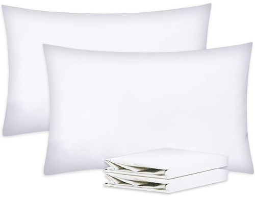 MR&MH 100% Brushed Microfiber Pillow Cases 2 Pack- 90GSM Super Soft - Envelope Closure - Non Iron, Breathable, Fade & Stain Resistant Pillowcovers - Standard Size (50x75 cm) (White)