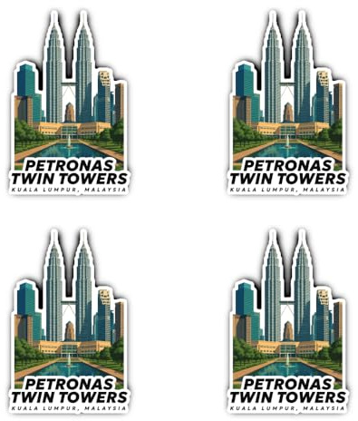 Aufkleber: 75 mm, 4 Stück - Petronas Twin Towers Kuala Lumpur Malaysia Skyline Vinyl Deko