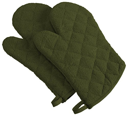 DII 100% Cotton, Quilted Terry Oven Set Machine Washable, Heat Resistant with Hanging Loop, Ovenmitt, 7 x 13, Sage, 2 Piece