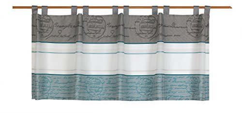 Decocompany Home Design Schlaufen Scheibengardine weiß/Petrol/grau | 2288 | Maße des Panneaux HxB 50x140cm | halbtransparent