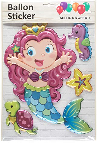 III Ballon Sticker mit 3D Effekt, Meerjungfrau, 4 teilig Mehrfarbig