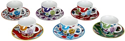 Excelsa Lisbona Set 6 Tazzine da caffè con Piattino, Porcellana, Multicolore