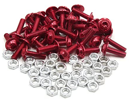 sourcing map 35 Stücke M6 Aluminiumlegierung Innensechskant Motorrad Verkleidungsschrauben Schrauben Muttern Rot