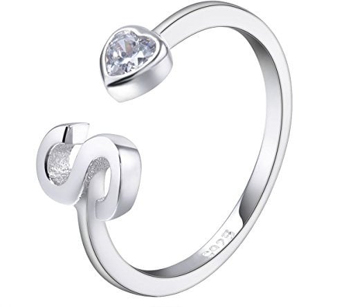 VIKI LYNN Buchstabe Ring 925 Sterling Silber Offener Verstellbare Initiale Alphabet A-Z Ringe fur Damen Mädchen