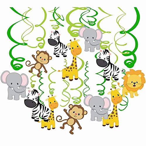 Comius 30 Pcs Dschungeltiere Themen- Deckenhänger Spiral Girlanden Deko-Wirbel für Kinderparty Junge und Mädchen Geburtstags Dekoration