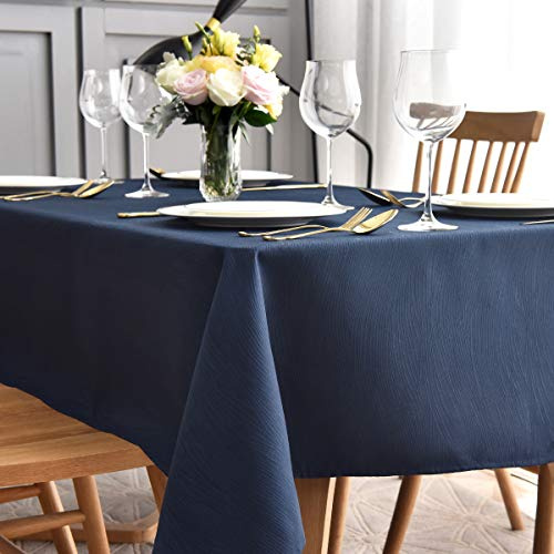 maxmill Square Tablecloth Swirl Design Spillproof Wrinkle Free Heavy Weight Soft Table Cloth Decorative Fabric Table Cover for Outdoor and Indoor Use Square 52 x 52 Inch Navy Blue