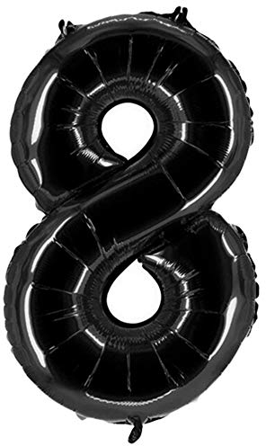 Party Factory XXL Folienballon Zahl 8, Luftballon 100cm, schwarz, Geburtstag, Abi, Jubiläum, Party Ballon, Heliumballon, Deko