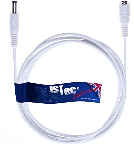 1STec 10m 33ft Long White 2.1mm 5.5mm Male to Female Extension Cable Jack Plug Socket Connector Power Supply Copper Wire Cord Adapter Lead for 12v CCTV Security Surveillance Cameras LED Strip Lights