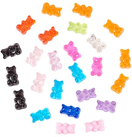 Airssory 200 Pcs Colorful Translucent Gummy Bear No-Hole Charms Faux Sweet Candy Resin Flatback Cabochons No-Hole Beads Without Hole for Mobile Hair Clip Decoration Jewellery Making DIY - 17.5mm