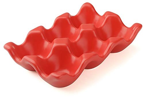Ceramic Egg Holder 6 Cups Porcelain Egg Tray Set Kitchen Restaurant Fridge Storage Decorative Accessory (red)