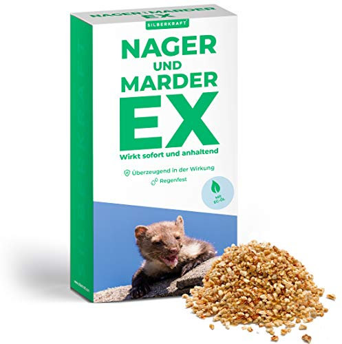 Silberkraft Ahuyentador de martas y roedores, 300 g, granulado para defensa y lucha, ahuyentador de martas y roedores para ahuyentar y combatir – aerosol, rejilla y ultrasonidos alternativa