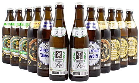 Augustiner Bier-Set Kennenlern Paket - Weißbier, Helles, Dunkles, Edelstoff und Pils - 10 x 0,5 Liter & 2 x 0,33 Liter