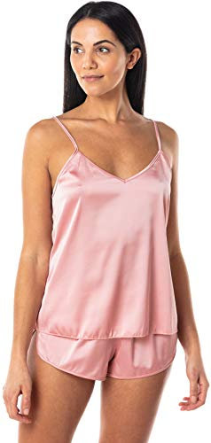 Satini Lingerie Satin Ensemble de Pyjama Cami Shorts Lingeries de Nuit Vêtements de Nuit (Rose Clair, L)
