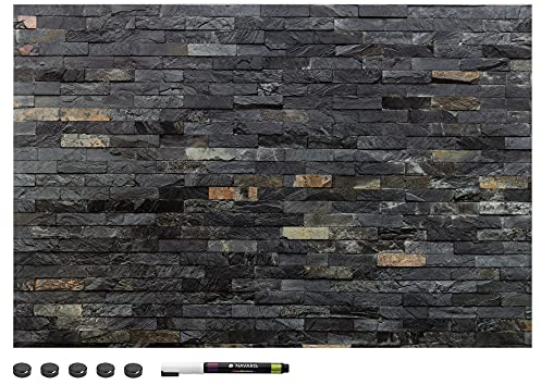 Navaris Tableau magnétique - Panneau mémo 60 x 40 cm avec aimants - Tableau Mural Design Briques foncées avec marqueur et kit de Fixation Inclus