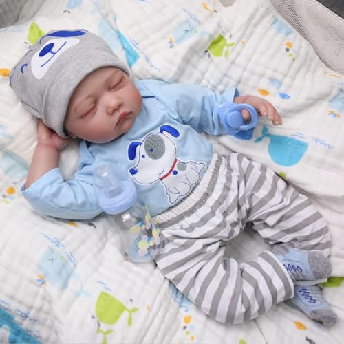 SYP 20 Pollici 50 cm Bambola Realistica Neonato, Bambole Reborn Maschio Maschio, Blu e Grigio Vinile e Silicone, Bambole Reborn in Silicone Morbido Ragazzi e Ragazze Regalo Giocattolo