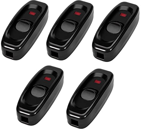 5Pcs Interruptores de Luz, Interruptor Intermedio Lámpara mesilla Interruptor de Paso Basculante en Línea Encendido/apagado Luz de Mesa AC 250 V 10A (negro)