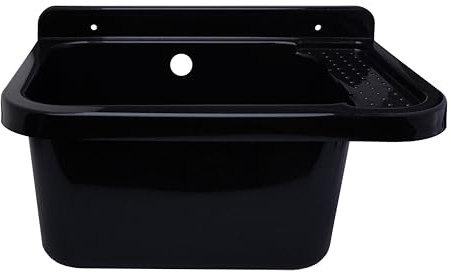 ADGO Fregadero Industrial con Cámara Grande, para Garaje, Lavandería, Taller, Sifón, Juego de Montaje, Resistente a la Intemperie, Fregadero de una Cámara (50 x 34 x 21 cm, Negro)
