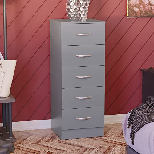 Vida Designs Mueble de Almacenamiento de 5 cajones Estrechos Altos para Dormitorio, cajones deslizantes (Gris)
