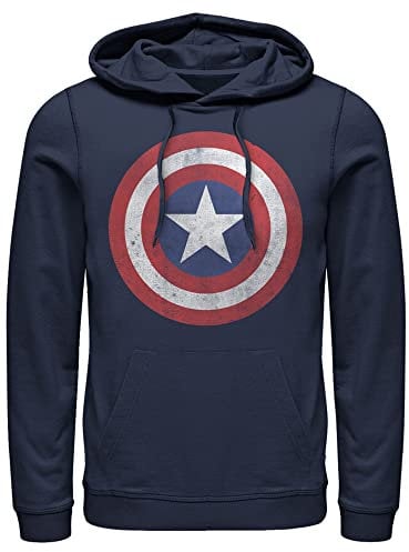 Marvel Men's Captain America Classic Shield Pull Over Hoodie, Navy Blue, XL