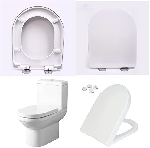 D Shaped Toilet Seat with Soft Close, Quick Release Toilet Seat Cover Lid for Better Hygiene, Rectangle Toilet Seat, Standard Size Toilet Seat, Durable Loo Seat, (470X365mm)