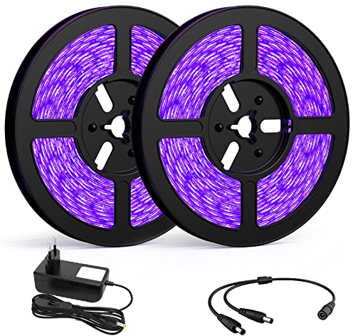 Onforu 20M UV LED Strip, Schwarzlicht Streifen mit Netzteil, 12 V Flexibel 1200 LEDs Band, Selbstklebend 2835 Lichtleiste UV Lampe, Lichtband Black Light für Party, Bar, Neonfarben, Club, Disco, Deko