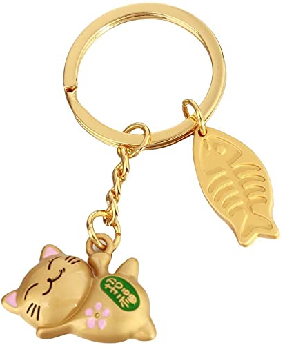 Porte-clés chat porte-bonheur - Souvenir du zodiaque chinois - Cadeau porte-bonheur 2020 - Cadeau de bénédiction du Nouvel An chinois - Taille M