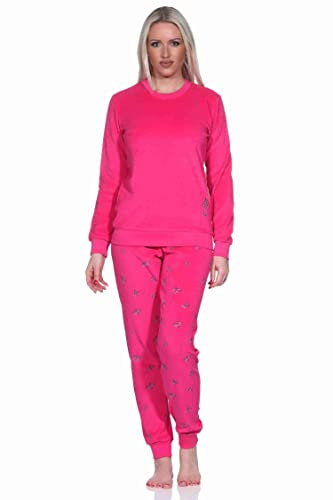 Damen Frottee Schlafanzug Langarm Pyjama mit Bündchen - auch in Übergrössen, Farbe:pink, Größe:40-42