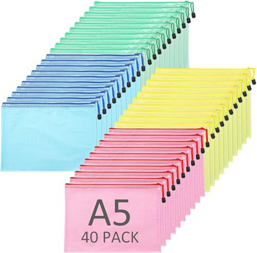 JMIATRY 40 Stk Dokumententasche A5 Mit Reißverschluss, Dokumentenmappe, Mesh Beutel, Kunststoff Reißverschlusstasche, Datei Taschen