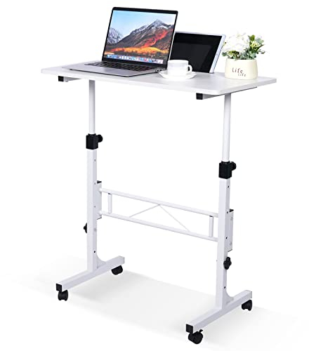 KLSMYHOKI Stehpult, höhenverstellbar, mobiler Stehpult mit Rollen, kleiner Computertisch, Rollschreibtisch, tragbarer Laptop-Schreibtisch, weiß, Stehtisch, Heimbüro, 40,6 x 80 cm, Höhe 68,6 cm - 110,5