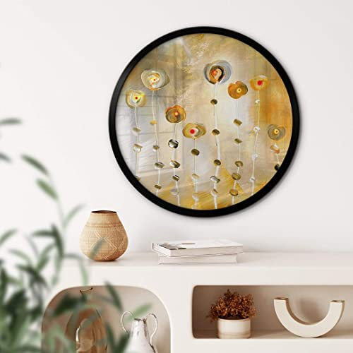 K&L Wall Art Niksic Golden Eye Poster Rund Gemälde abstrakt gold floral Wohnzimmer Bilder Kunstdruck Gold