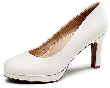 Dream Pairs Damen Pumps Anzugschuhe Klassische High Heels für Damen mit Plateau für Business und Arbeit,Size 38.5,Weiss-Pu,SDPU2365W
