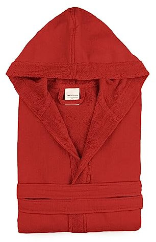 Morbidissimi Accappatoio Monoterry Cotone e Spugna per Uomo e Donna, Con Cappuccio, Cinturino e 2 Tasche, Morbido 230 gr/mq, Accappatoi J534(Accapatoio Rosso, X-Large)