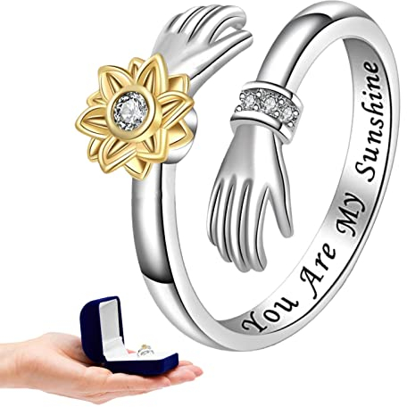 You Are My Sunshine Daisy Flower Open Daisy Flower Sunflower | Sterling Silver s with Sunflower and Hand, Sunflower Initial Letter Spinner for Teksome