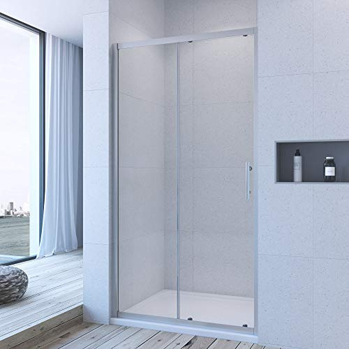 Duschwand Schiebetür 100x185 cm aus Sicherheitsglas (ESG) Gleittür Glastür Duschtür Dusche Duschschiebetür Nischentür Klarglas Montage auf Duschwanne oder Fliesen rechts-und links Montage