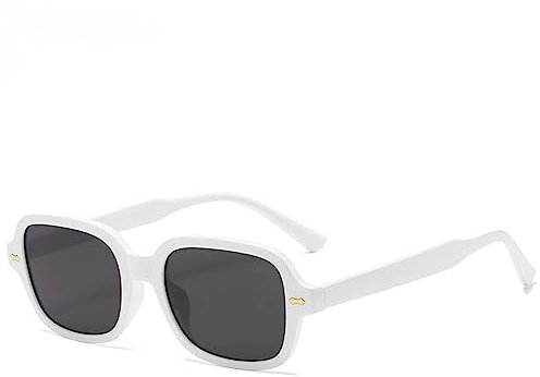 YOJUED Vintage Rechteck Ovale Sonnenbrille Damen Herren Gelb Gradient Brille Retro Tinted Sunglasses UV 400 Schutz (Weiß/Grau)