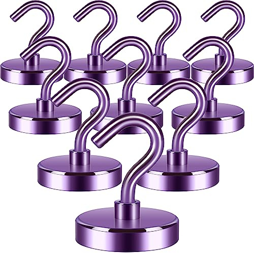 Neosmuk Magnetic Hooks, Heavy Duty 130lb+ Strong Magnet Hook for Cruise Cabins, Cruise Essentials 2026 for Hanging, Metal Wall Refrigerator Hangers (Purple, 10 Pack)