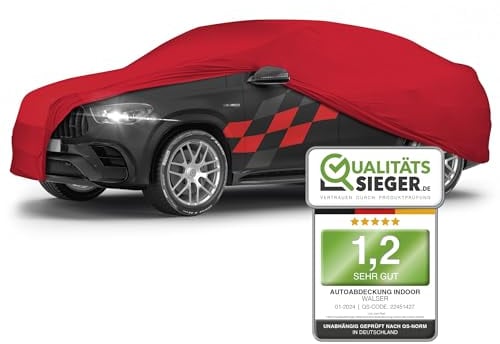 WALSER Premium Abdeckung Auto Indoor Stretch Plus Qualitätssieger Sehr Gut* Autoabdeckung Winter Autogarage Abdeckung Autoplane Winter Autogarage Abdeckung Winter Auto Abdeckplane SUV/VAN Größe 10 rot