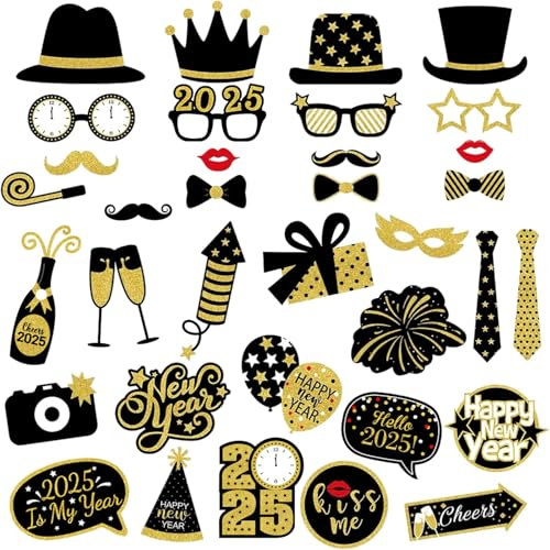 35Stück Foto Requisiten,Fotobox Accessoires 2026 Neujahr, Silvester Foto Requisiten,Geburtstag,Neujahr Party, Weihnachts Accessoires, Party Fotobox Zubehör, Silvester Tischdeko