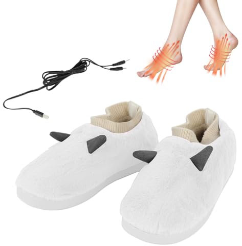 Pantuflas eléctricas | Calentadores de pies eléctricos de peluche, pantuflas aptas para microondas, calentadores de pies, botas calentadas, regalo de Navidad para el hogar, para aliviar la rigidez
