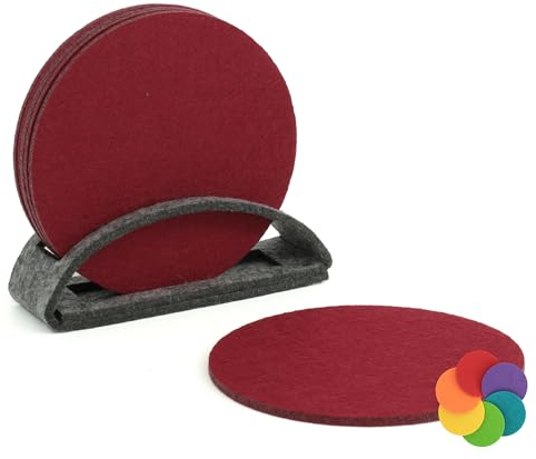 BIASTO Filz-Untersetzer Set, 6er, Made in Germany - Bunte Auswahl, 10 cm, mit Aufbewahrung (10cm, Bordeaux (003))